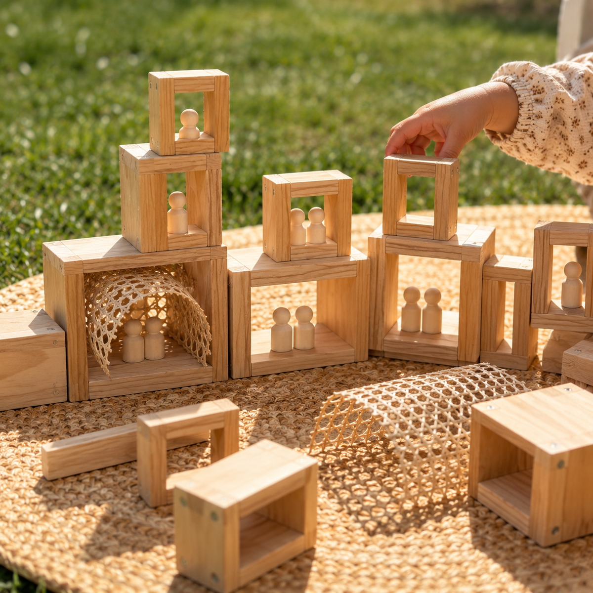 Handmade Wooden Block Set – Large Natural Building Blocks for Open-Ended Play (22 Pieces) | Made by Freeplay