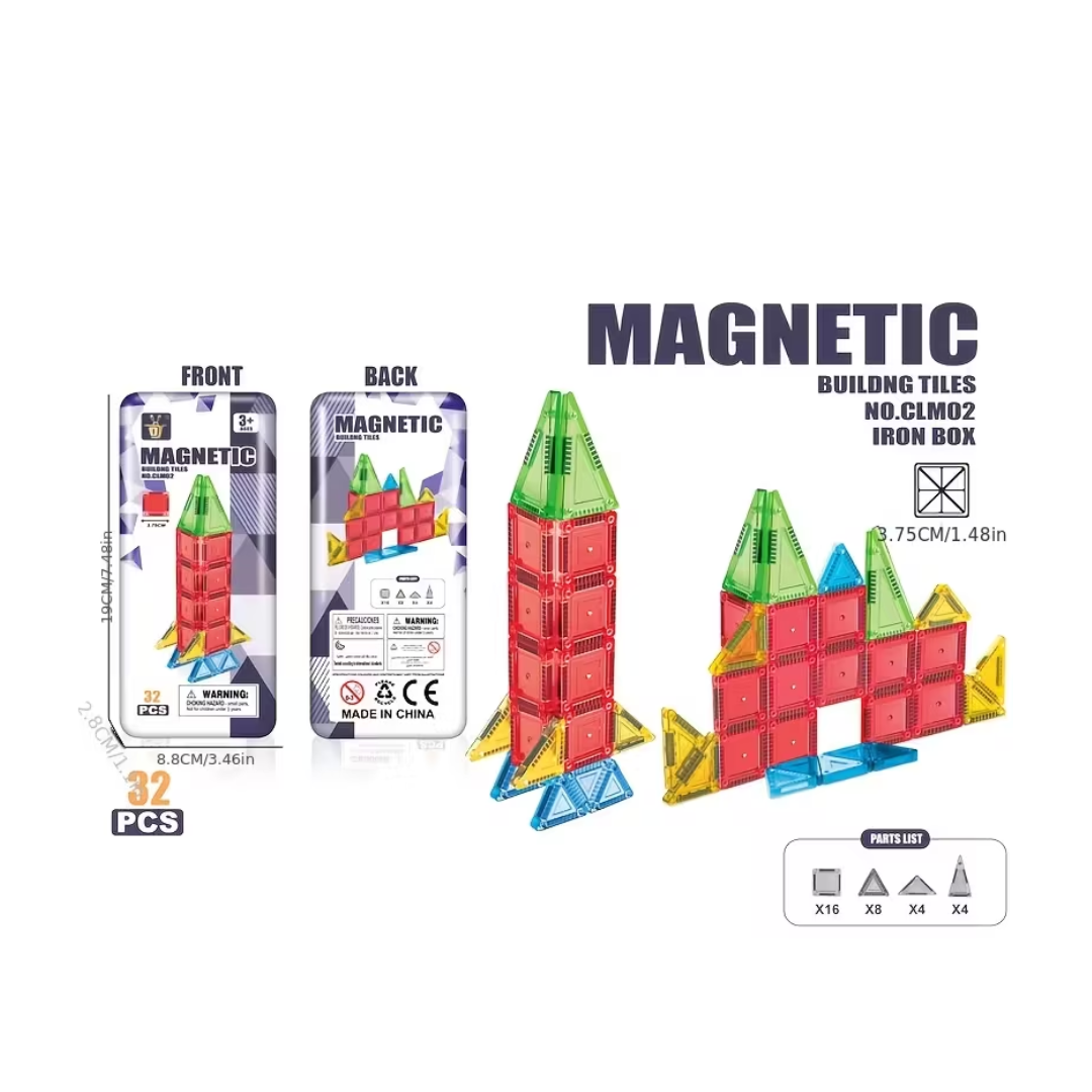 Magnetic Building Tiles – 32 Piece Set | Construction, Connecting & STEM Play