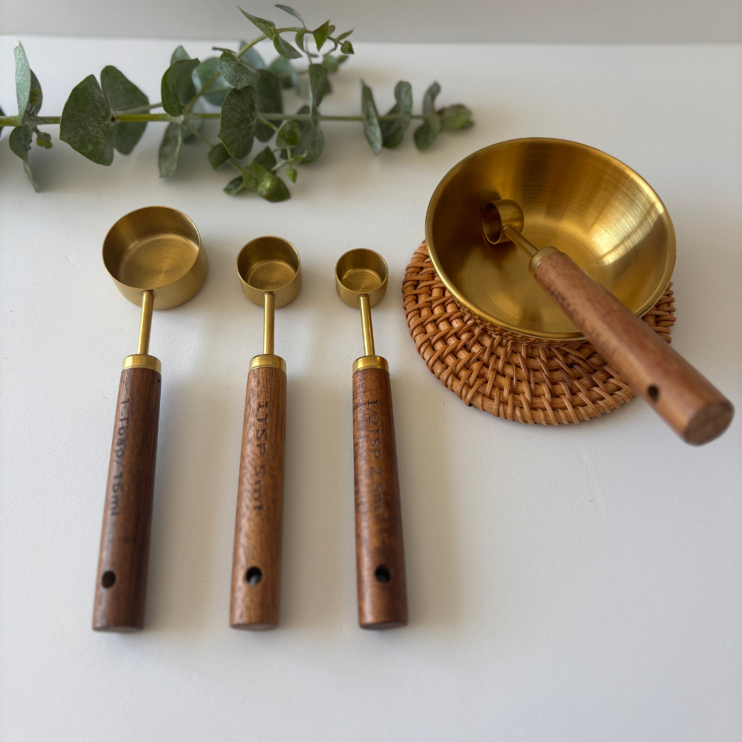 Gold Measuring Spoons |Pretend Play Essentials | Sensory & Baking Play Tools | Loose Parts Play