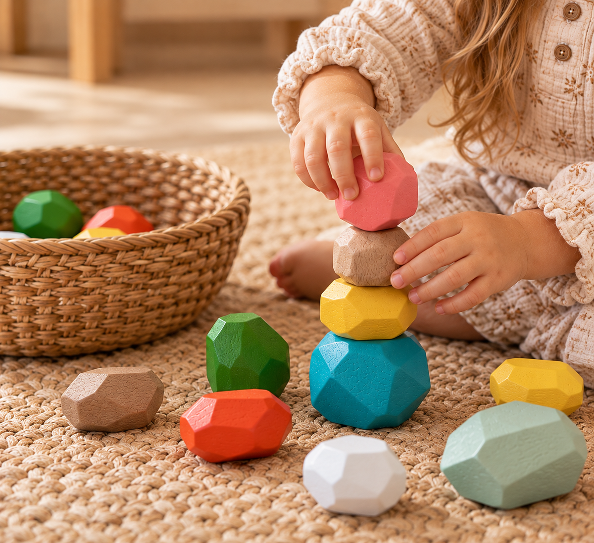 Wooden Stacking Stones | Montessori Balancing Blocks | Open-Ended Toy | Ages 1+