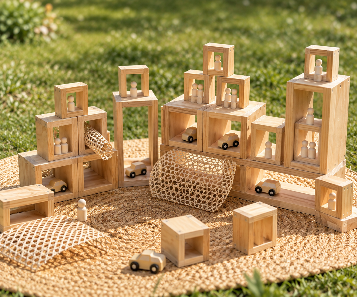 Handmade Wooden Block Set – Large Natural Building Blocks for Open-Ended Play (22 Pieces) | Made by Freeplay
