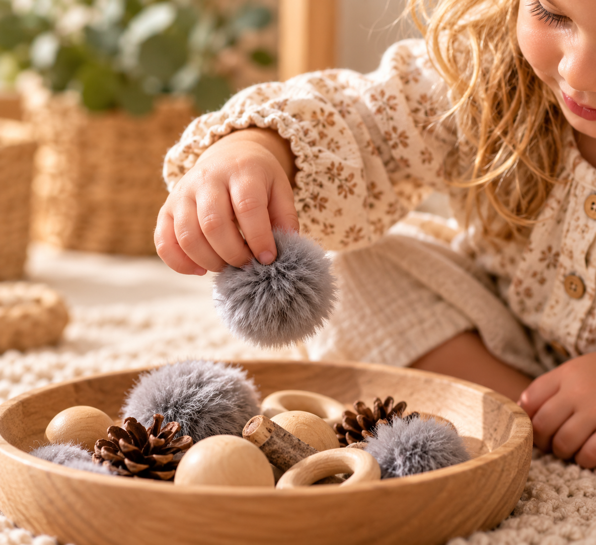 Grey Pom Pom | A Soft Sensory Resource for Tactile Play | Ages 0+