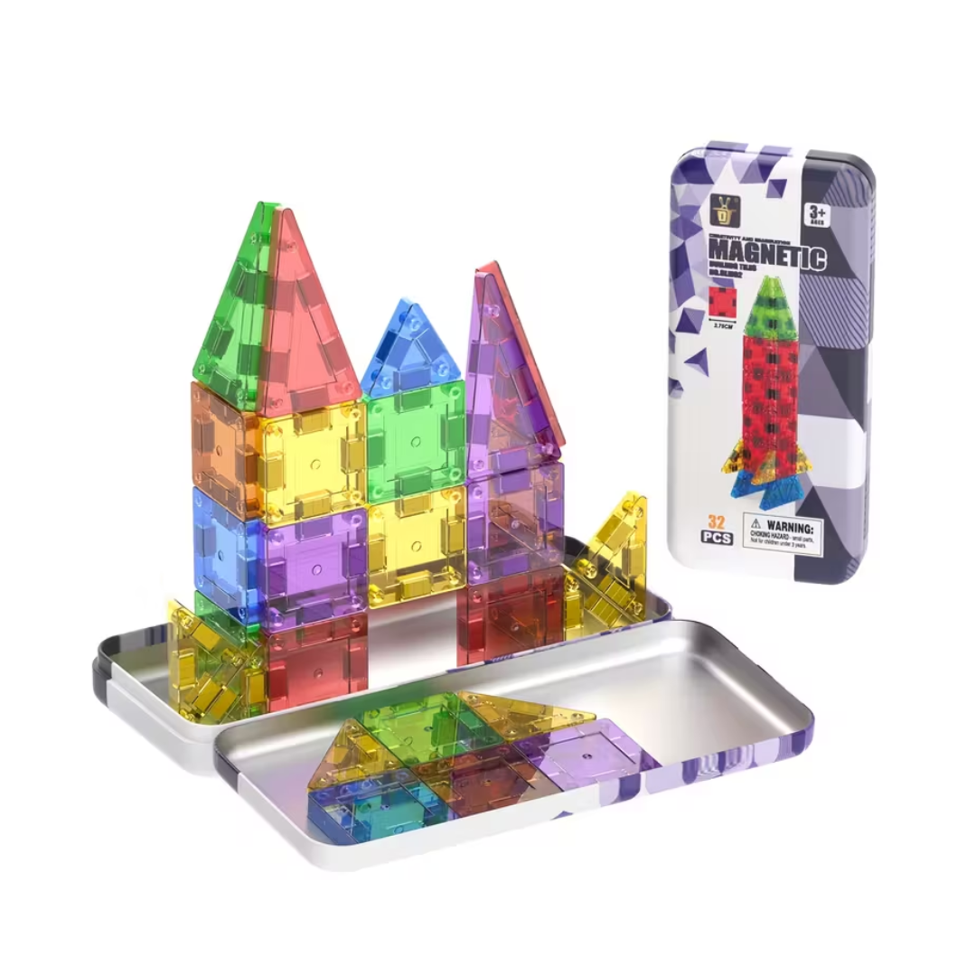 Magnetic Building Tiles – 32 Piece Set | Construction, Connecting & STEM Play