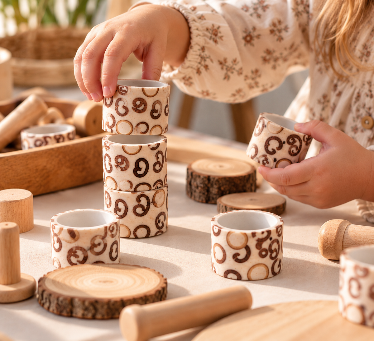 Ceramic Swirl Rings | Stacking, Rolling, Posting & Sensory Play (One-Off Piece)