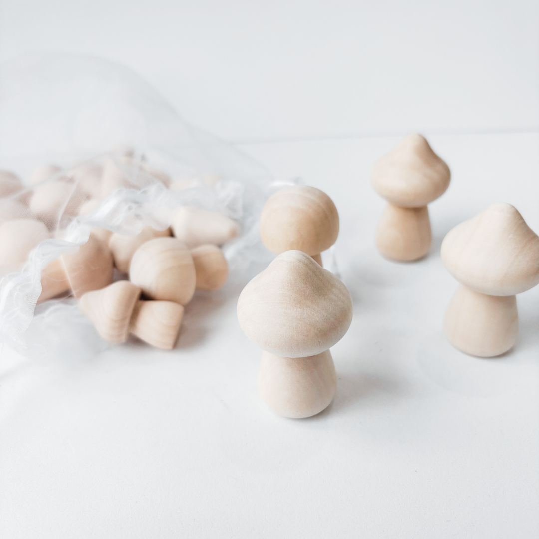 Wooden Loose Parts Mushrooms – 18 Pieces | Open-Ended Play & Small World Storytelling
