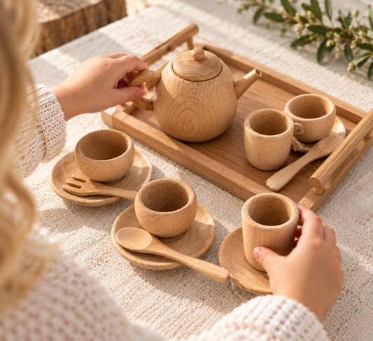 Wooden Tea Set | Imaginative Role Play | Families Urge | Social & Emotional Learning | Ages 2+