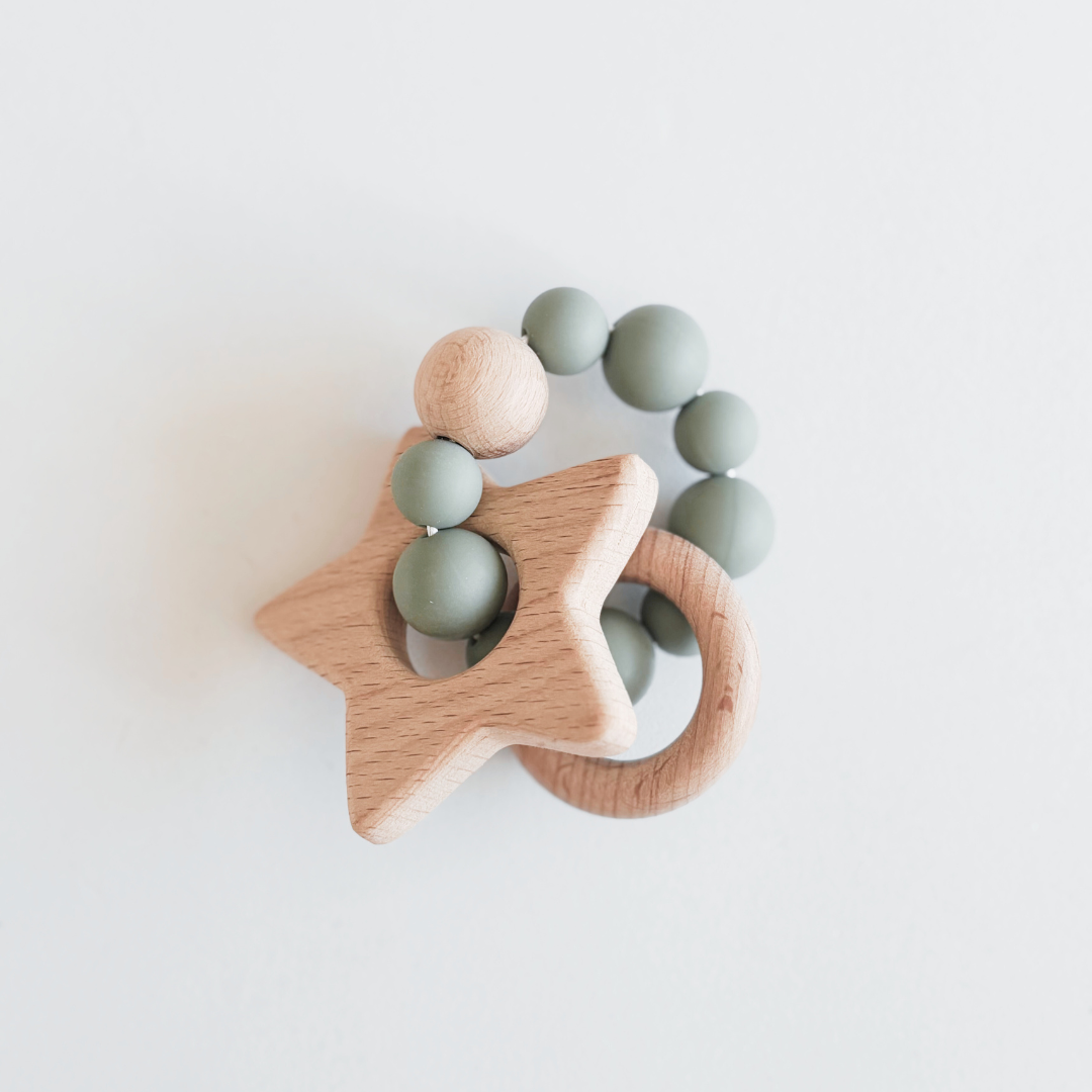 Wooden, Silicone Baby Teether | Early Sensory Play